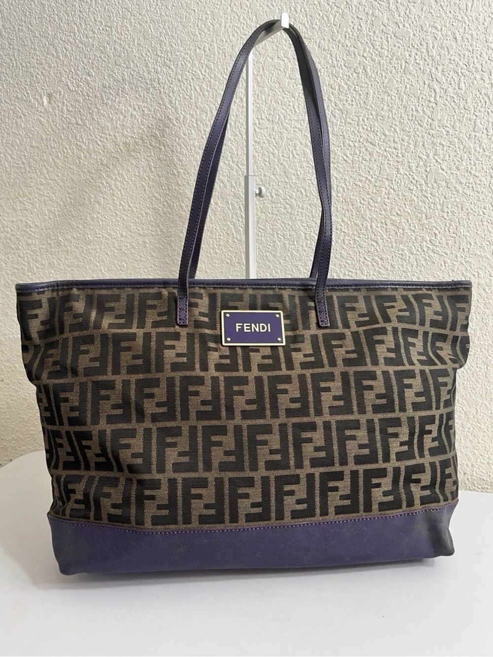 Fendi Brown Monogram Tote with Purple Trim